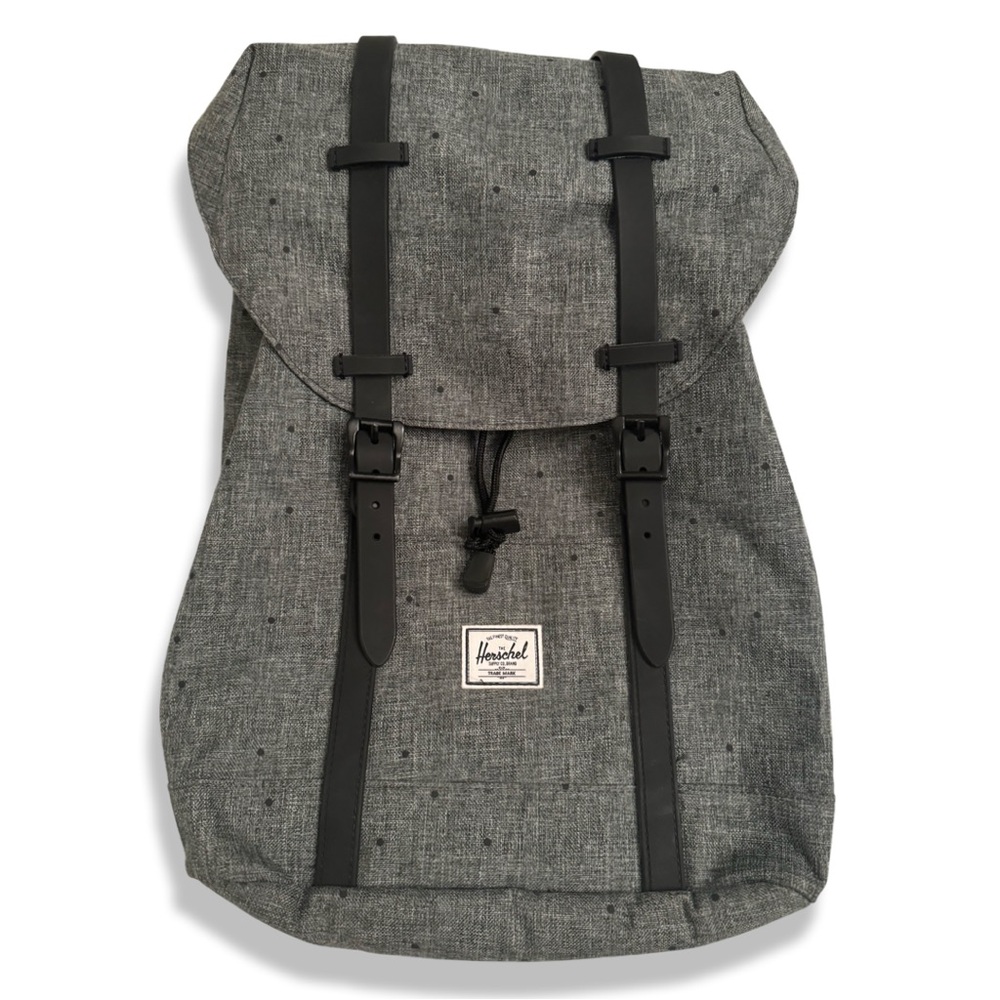 Herschel Little America Heathered Gray Black Dot Backpack EUC